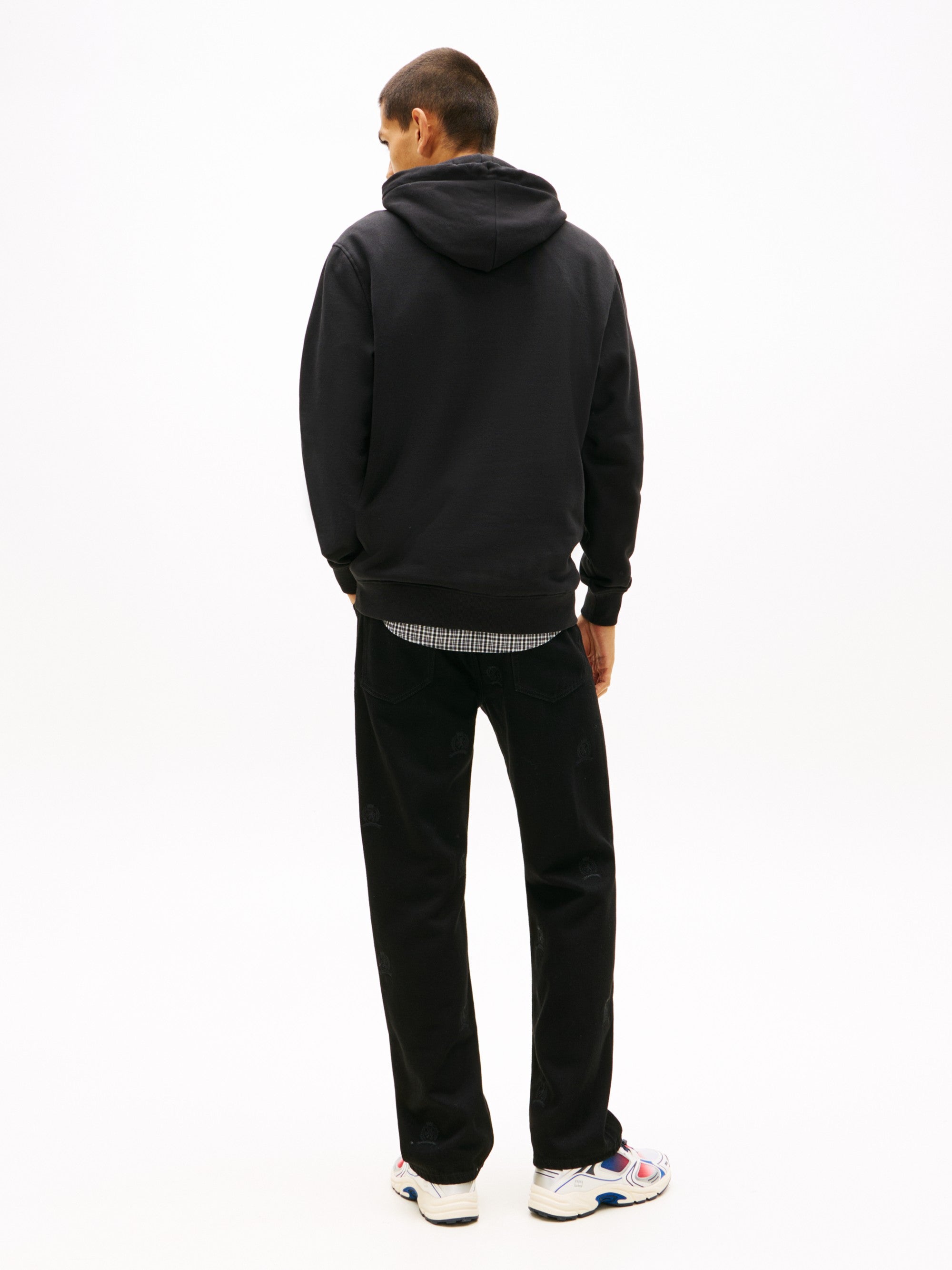 Tommy Hilfiger Felpa Linear Logo con Cappuccio Nero