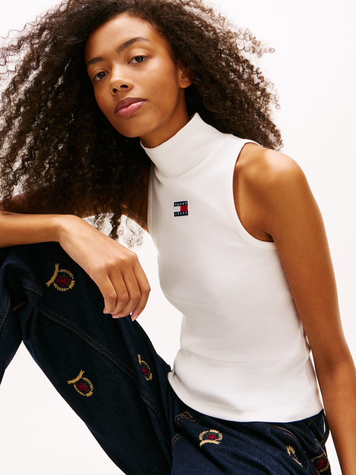 Tommy Hilfiger Felpa Logo Crew Bianco