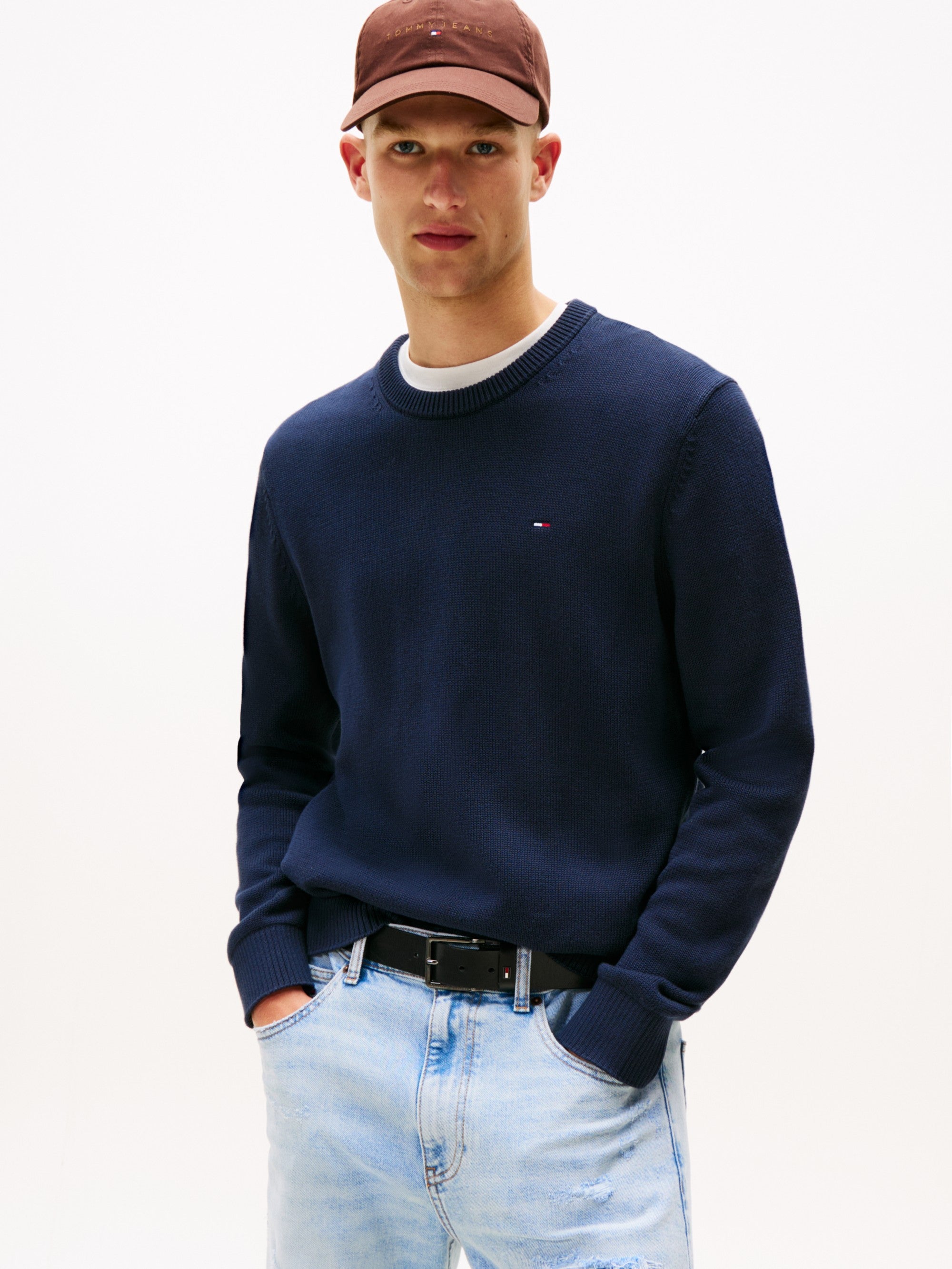 Tommy Hilfiger Maglione Girocollo Slim Logo Blu