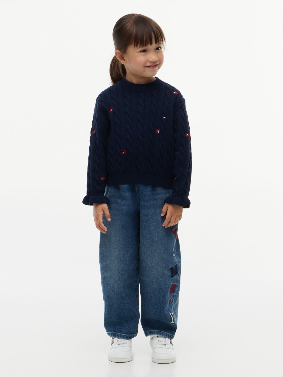 Maglia a Maniche Lunghe Cable Flower - Dark Night Navy