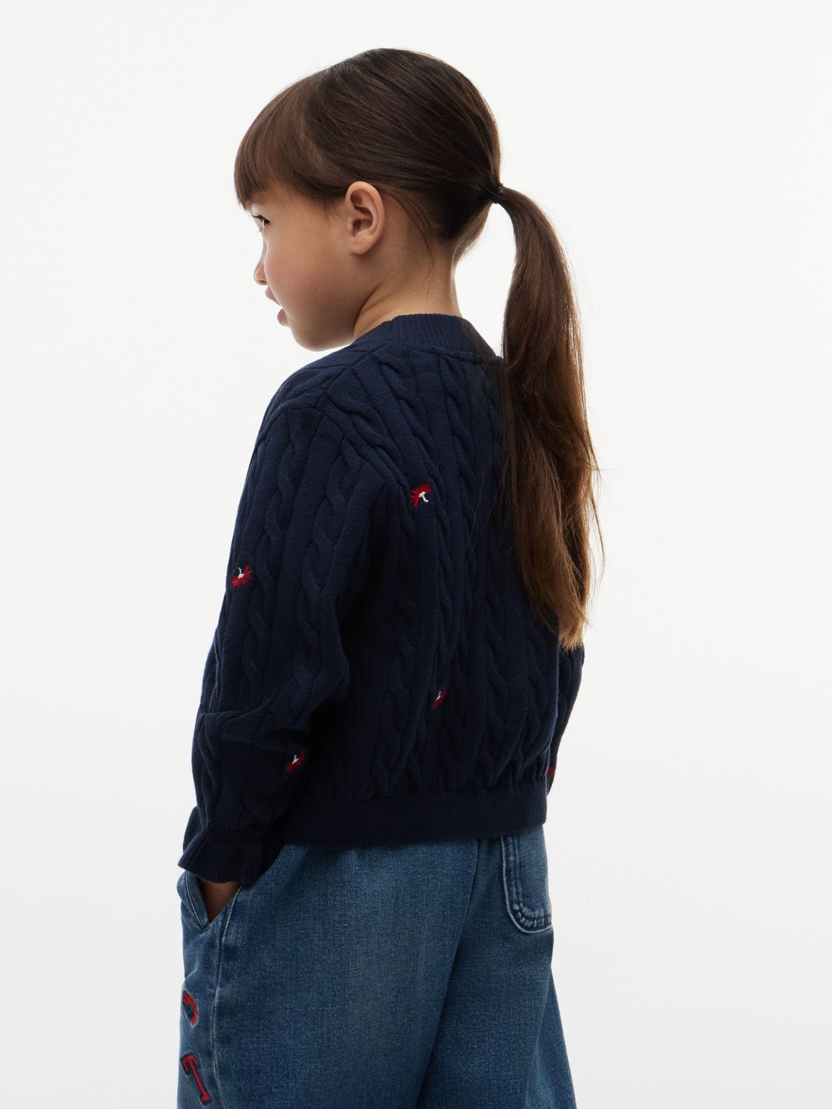 Maglia a Maniche Lunghe Cable Flower - Dark Night Navy
