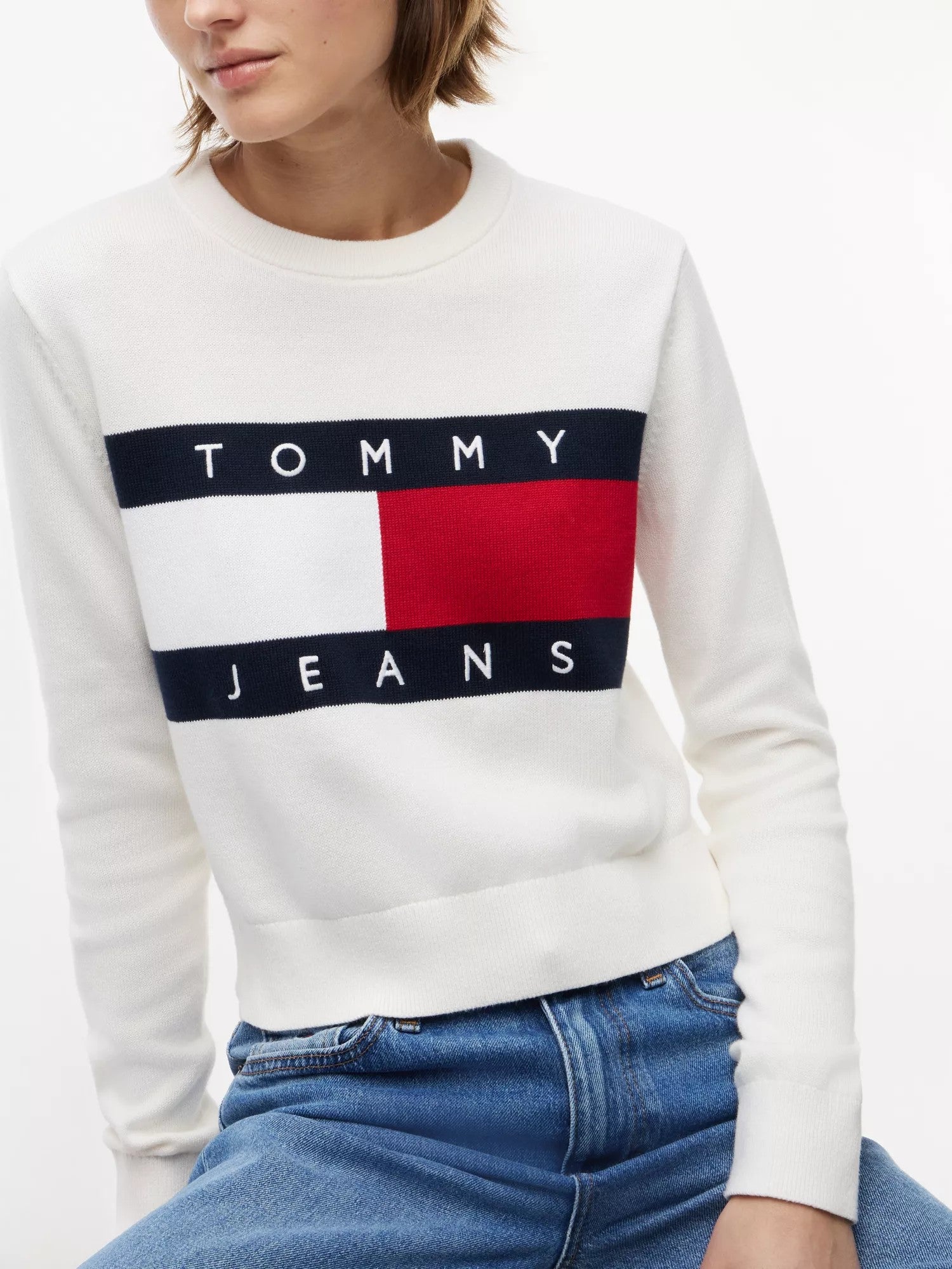 Maglione Flag Neck - Ancient White