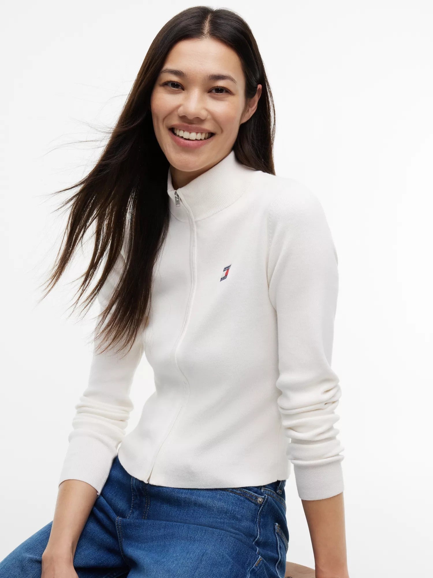 Maglione Zip High Neck - Ancient White