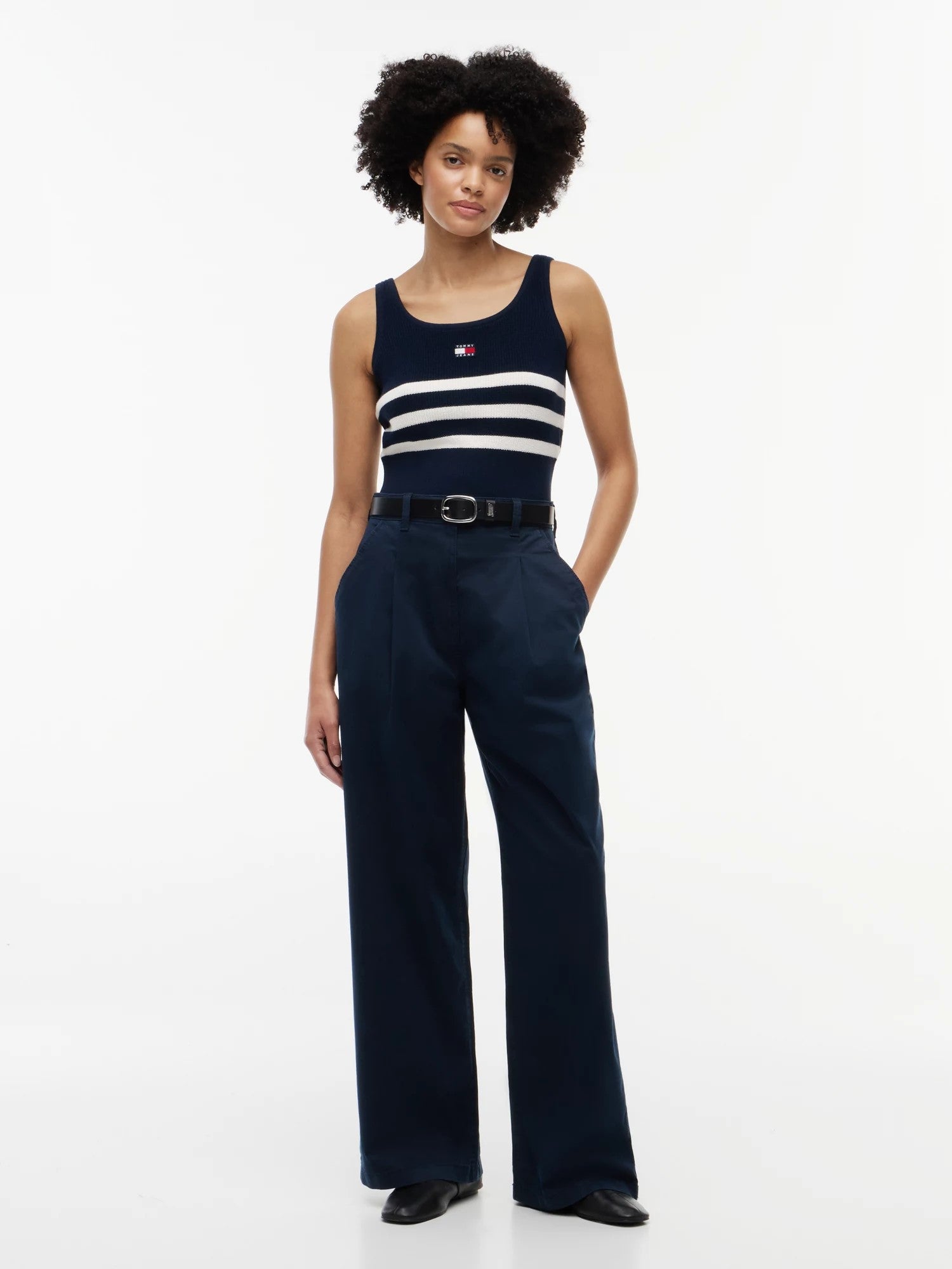 Pantalone Wide Leg Stretch Chino - Dark Night Navy