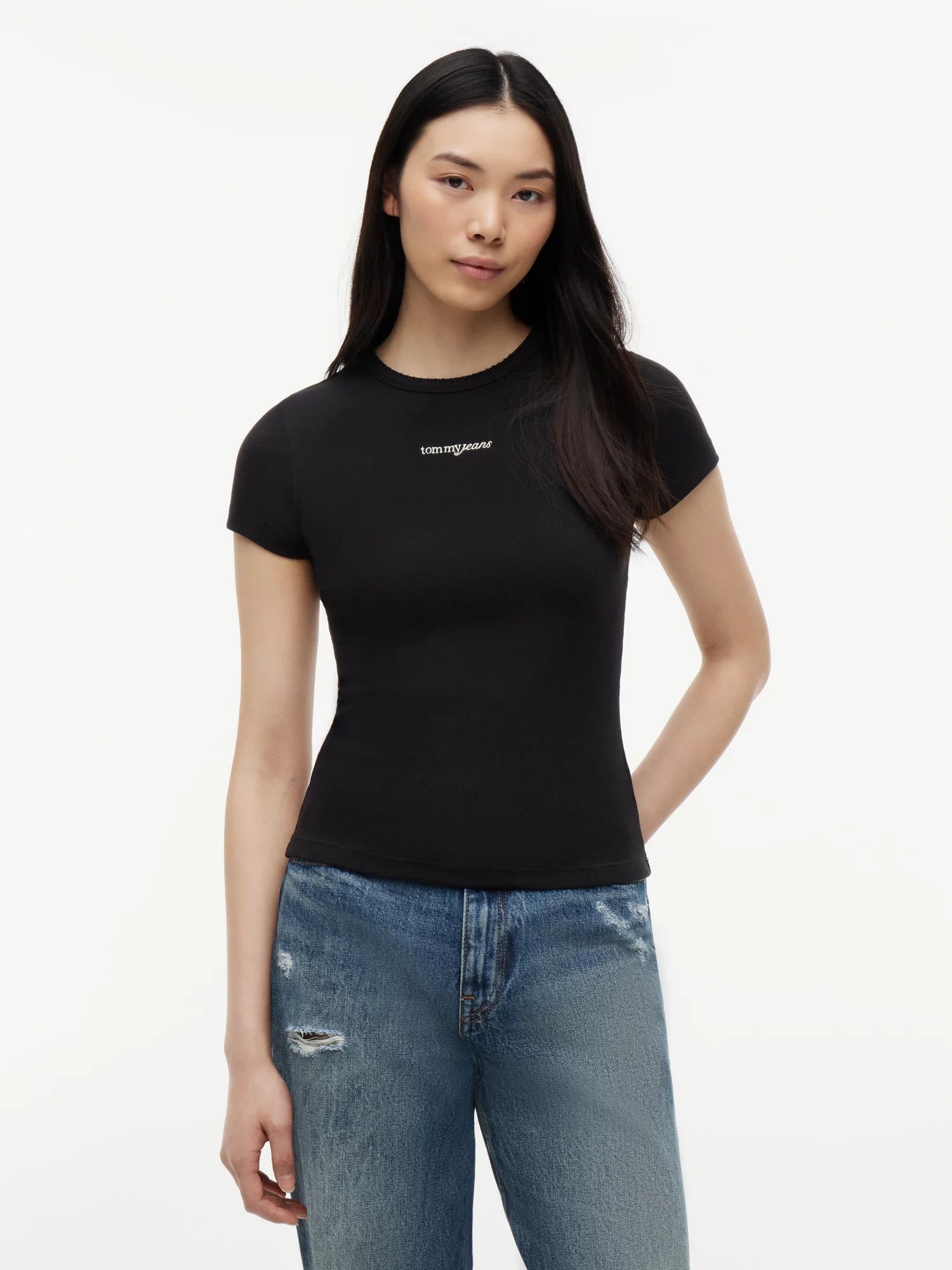 T-Shirt Logo Ribbed Slim - Black