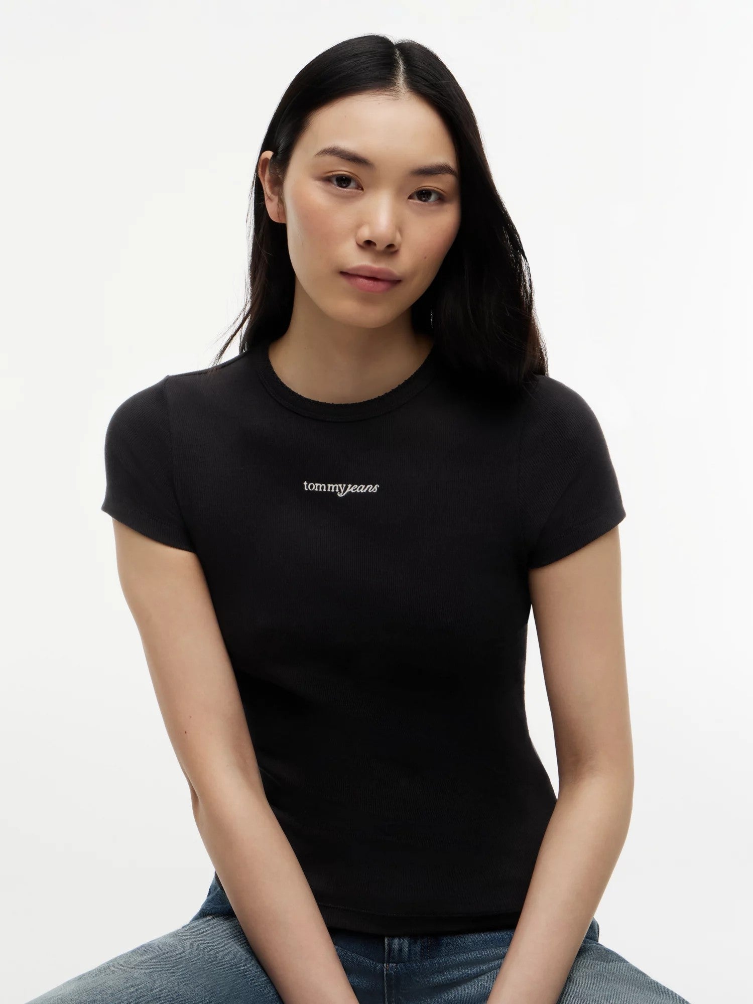 T-Shirt Logo Ribbed Slim - Black