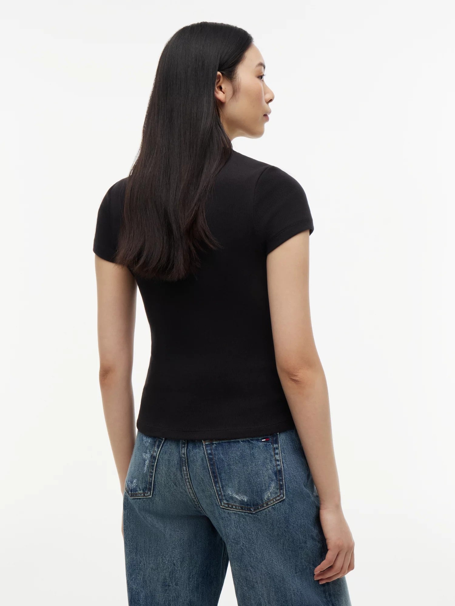 T-Shirt Logo Ribbed Slim - Black