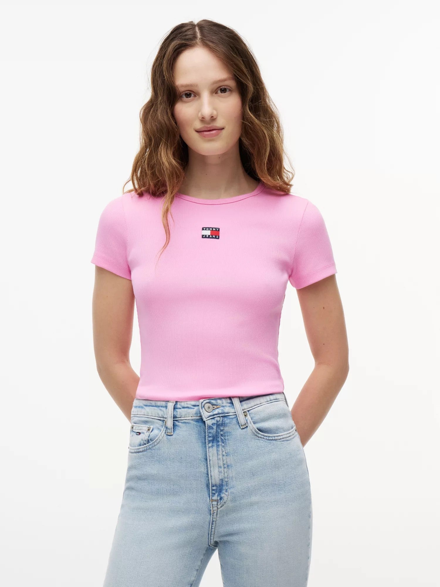 T-Shirt Slim Badge Rib - Pink Daisy