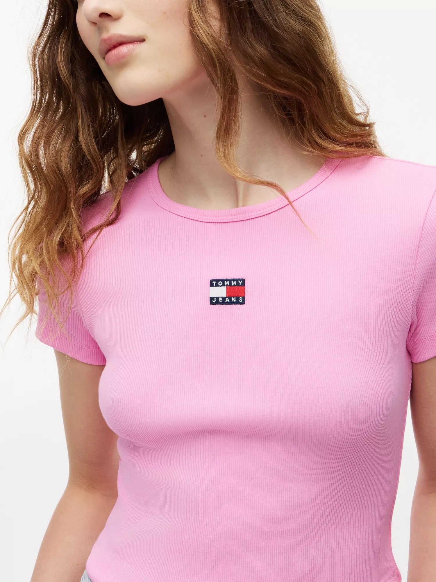 T-Shirt Slim Badge Rib - Pink Daisy