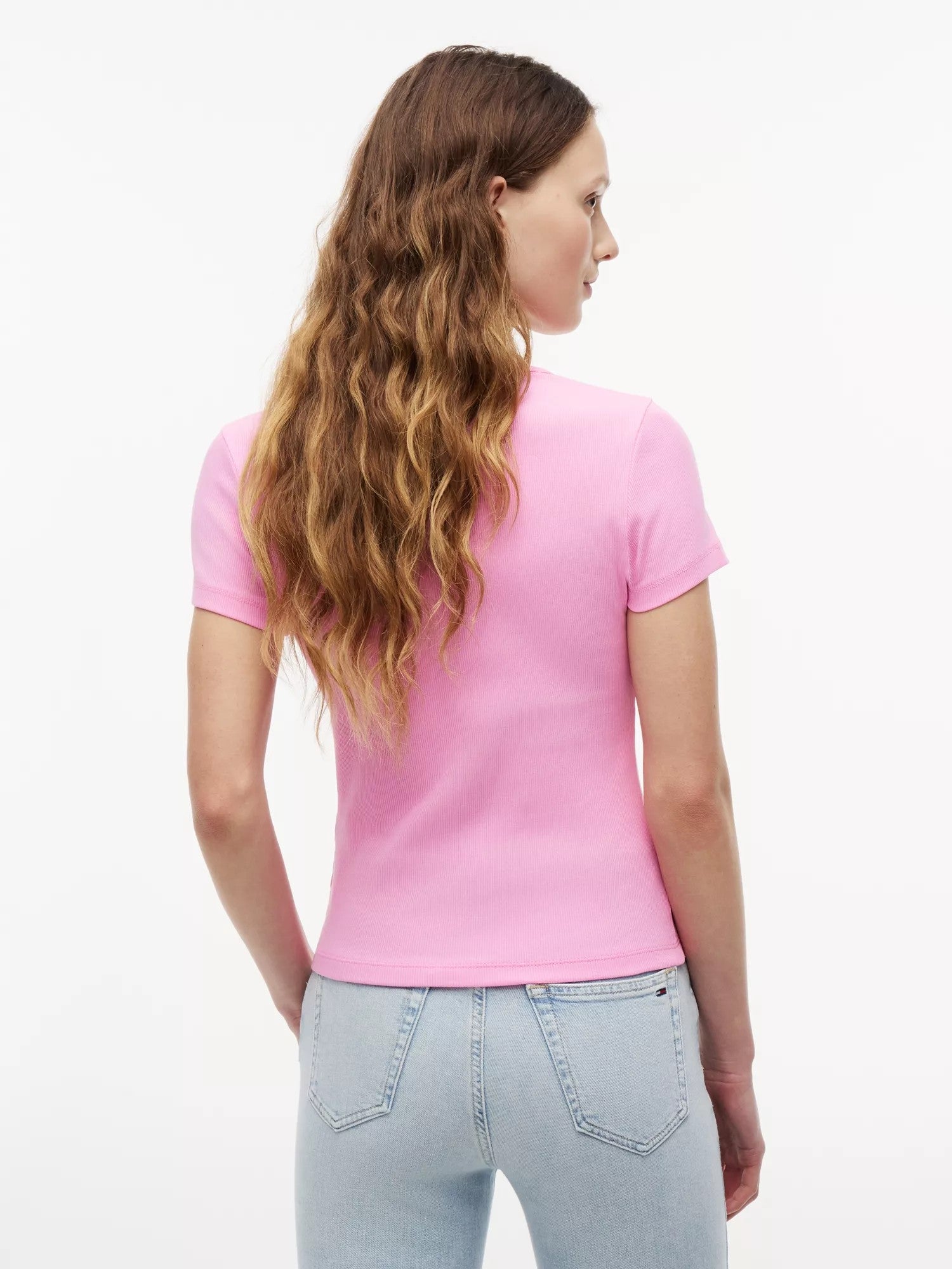 T-Shirt Slim Badge Rib - Pink Daisy