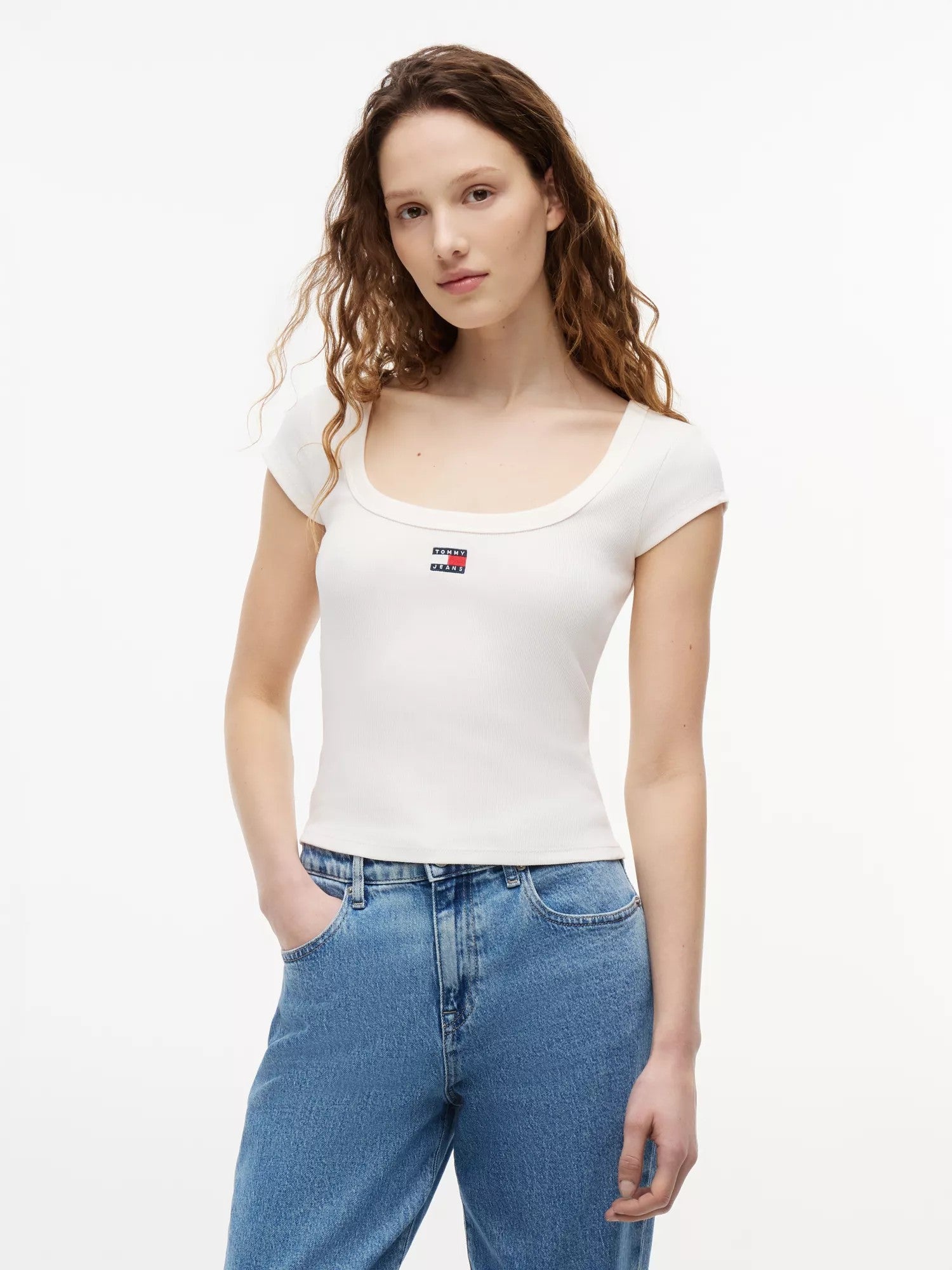 T-Shirt Slim Rib Badge - Ancient White