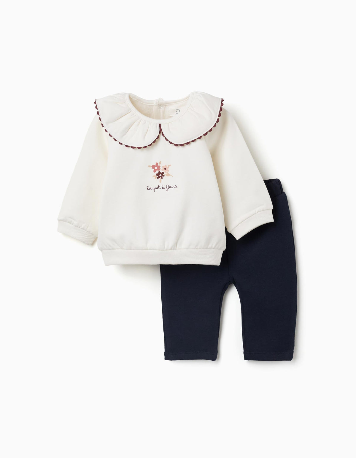 Zippy Tuta Garzata con Fiori Neonata - Bianco / Blu Notte