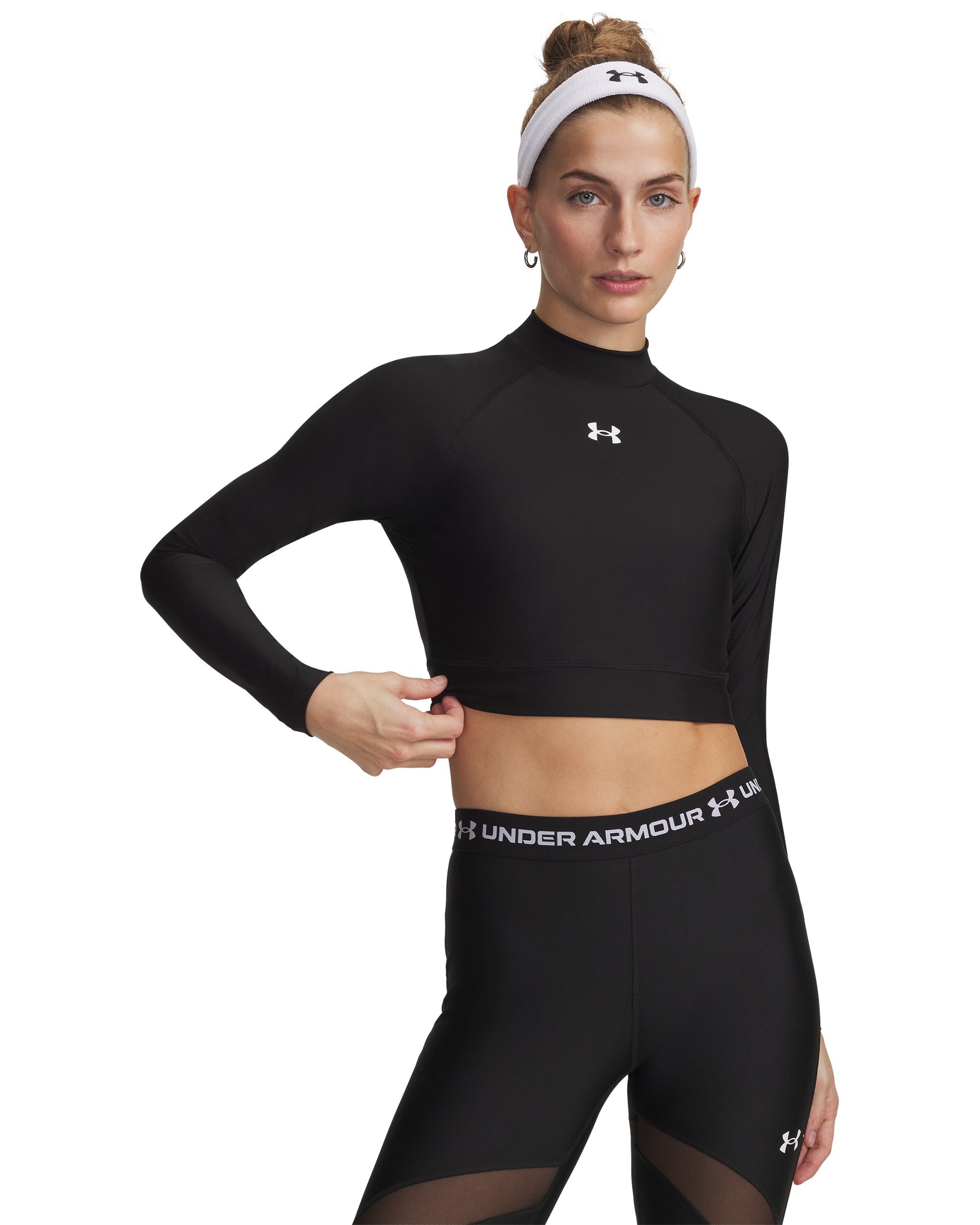 Under Armour Maglia a Maniche Lunghe HeatGear Crop Mock Long Sleeve Nero